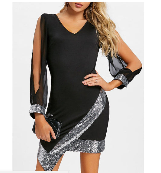 Women's Milk Silk Hollow-out Sleeve Stitching Dress