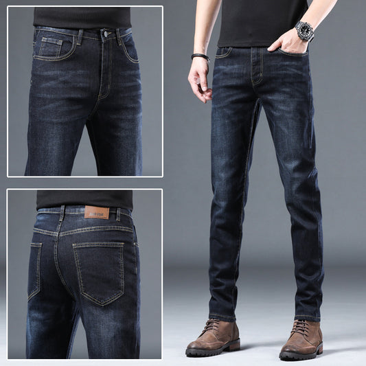 Denim Men's Straight Loose Day System Plus Fleece Men's Casual Long Pants